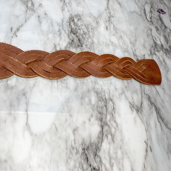 Y2K Braided Leather Brown Size Small Big Metal Buckle Elastic Stretch Back - Picture 6 of 9